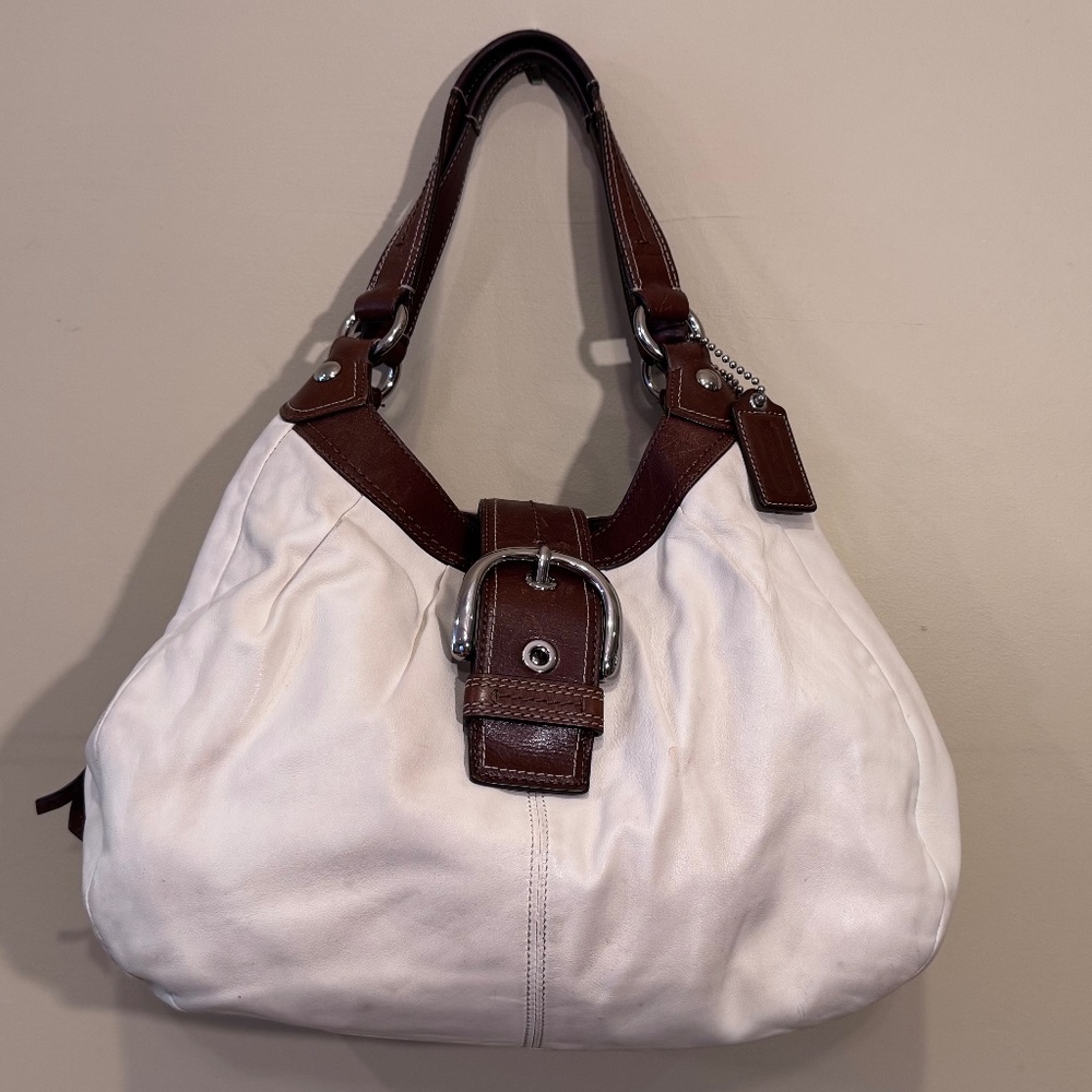 price ⬇️:Coach Ivory and Brown Leather Hobo "Lynn" purse F15075